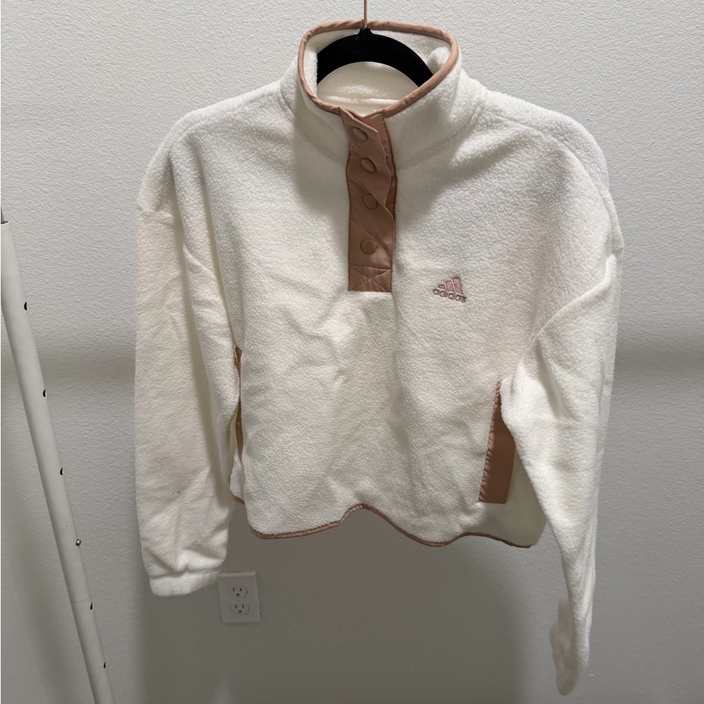 Adidas Cream and Brown Fleece Jacket